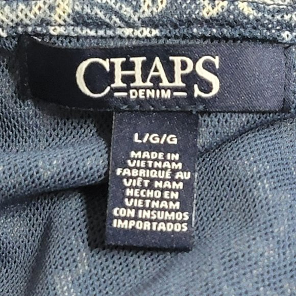 Chaps Blouse, Women's LG, Blue Floral Abstract w/Waterfall Ruffle Collar, EUC - Picture 4 of 11